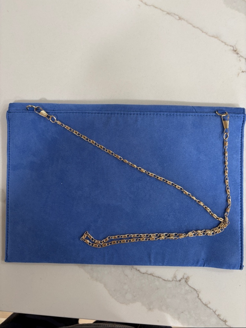 Blue Suede Envelope Clutch with Gold Bar Detail - Picture 4 of 4